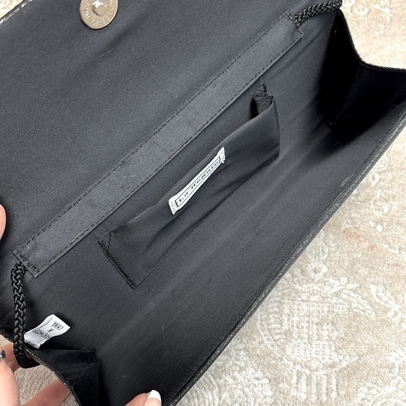 La Regale Black Metallic Shimmer Gathered Satin Clutch Formal Evening Bag - Picture 14 of 15